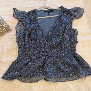 White House Black Market Navy and Pink Blouse